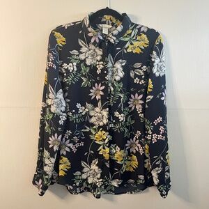 H&M Size 12 Long Sleeve Navy and Floral Print Blouse